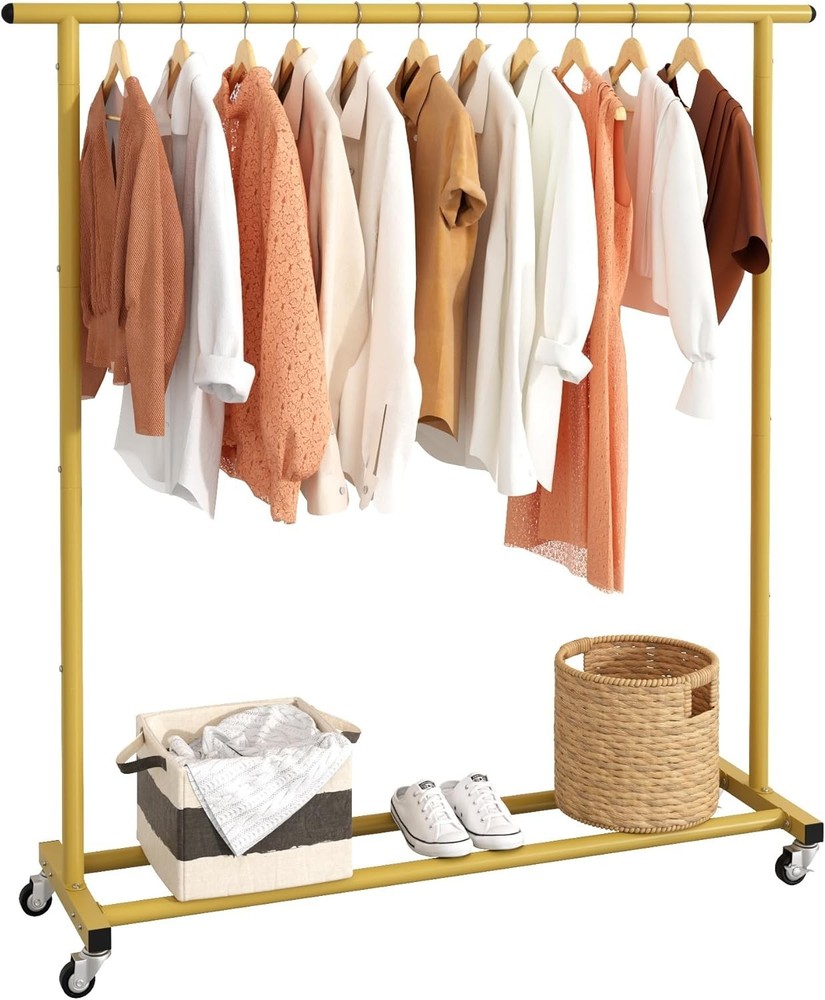 Gold Adjustable Rolling Clothing Rack - Space-Saving Organizer for Home & Retail