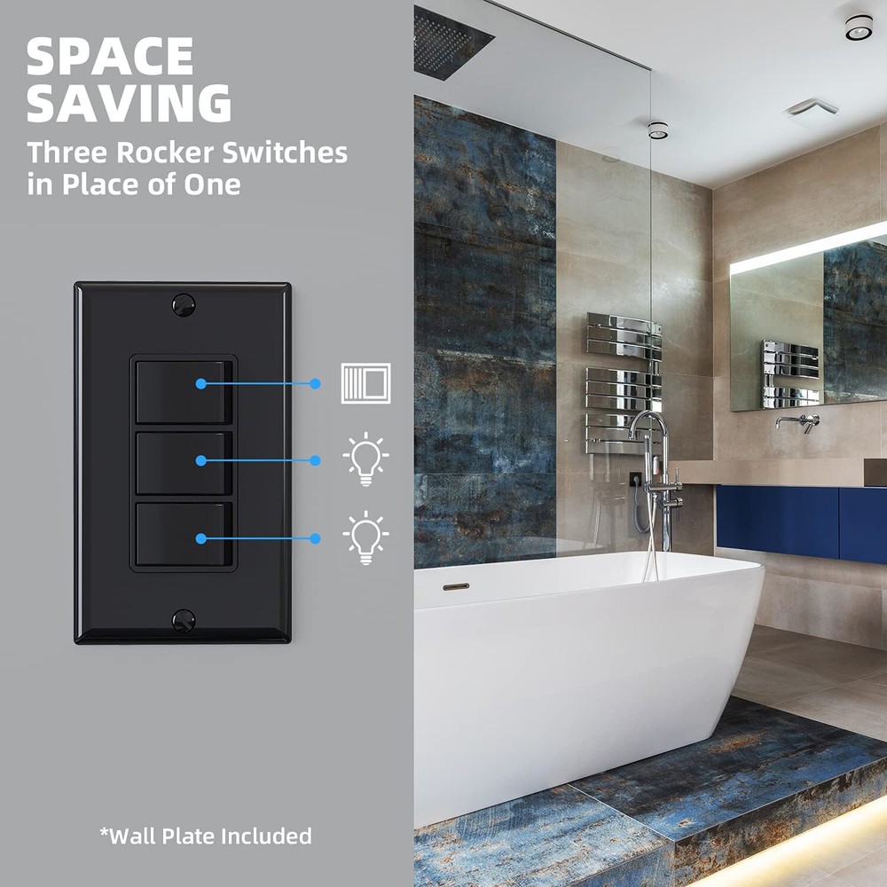 Decorator Triple Rocker Light Switch Electrical Three Single Pole Paddle Switch