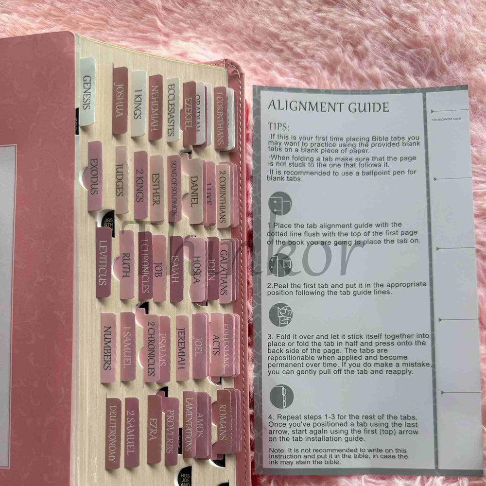 Thinkor- Repositionable Bible Tabs, 66 Pink Theme Laminated Tabs for Women, Thin