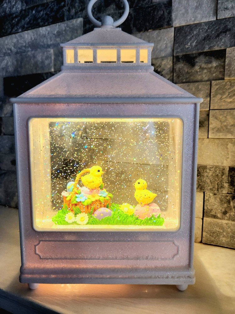 Three Easter Water Lanterns with Chick and Rabbit, White, LED, Contemporary