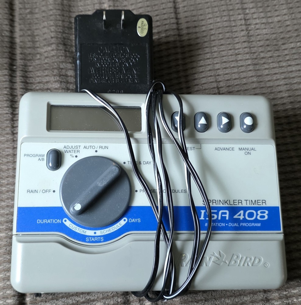Rain Bird ISA-408 8 Zone Sprinkler Controller Timer Dual Program w/ AC Adapter