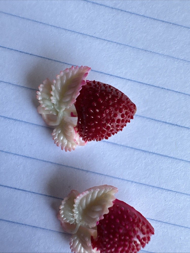 Two Tiny Vintage Plastic Strawberry Buttons