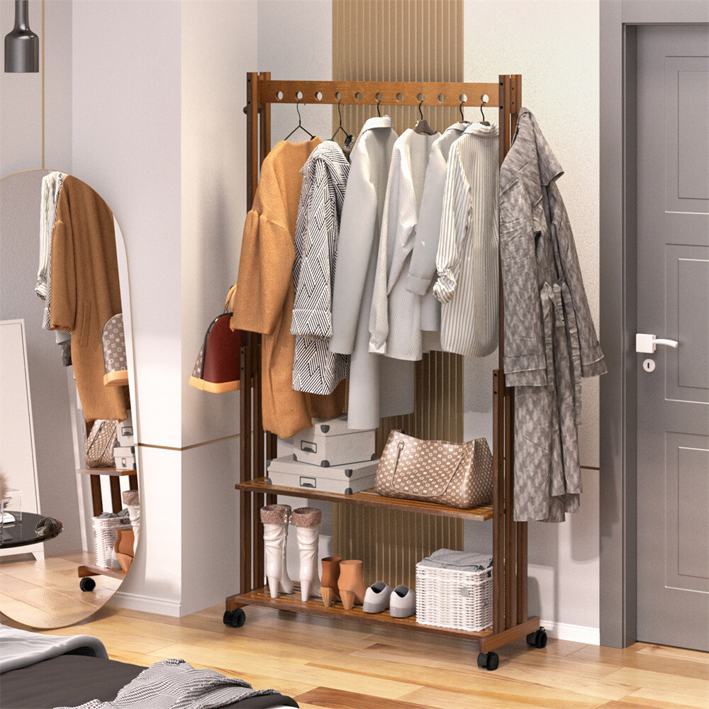 Free-Standing Clothes Rail Adjustable Garment Rack Rolling Hanging Display Shelf