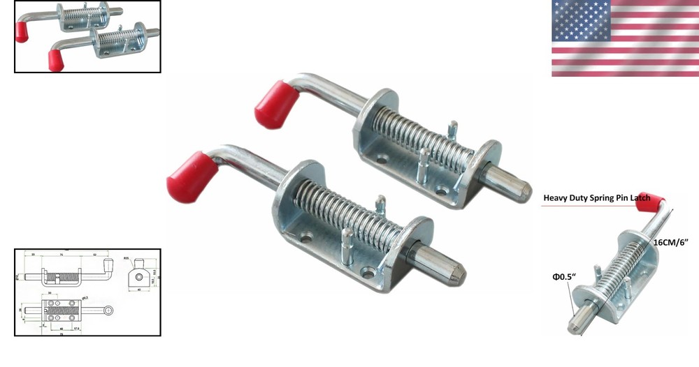Durable 2 Pcs Spring Loaded Latch Pin Set, 1/2" Barrel Bolt for Doors & Trailers
