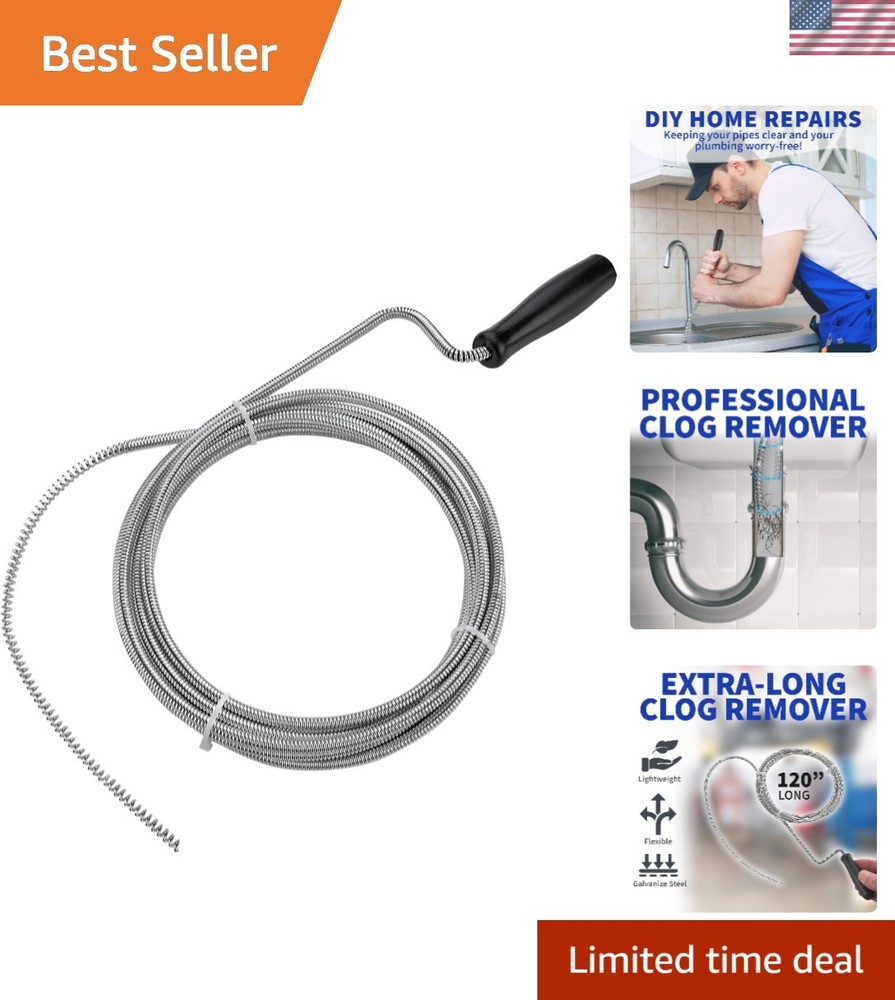 Efficient 10 ft Drain Snake for Clogs: Ideal for Kitchen, Bathroom, and RV Use