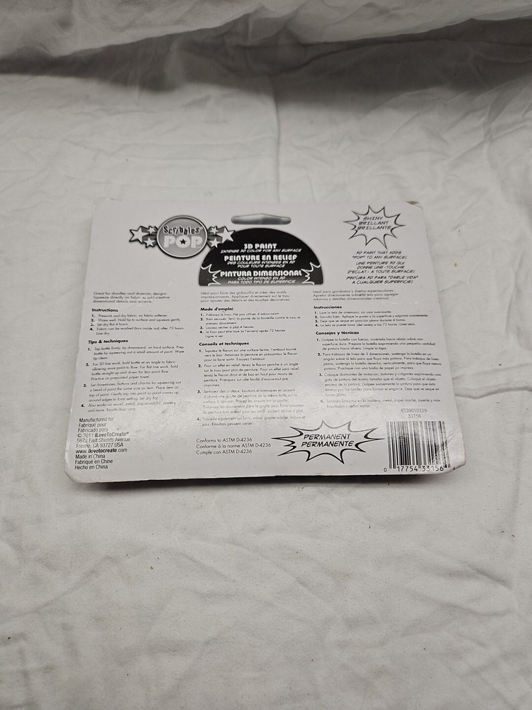 Scribbles Pop 3D paint Intense coloer any surface Fabric Paints 1fl oz 6/Pkg-80s