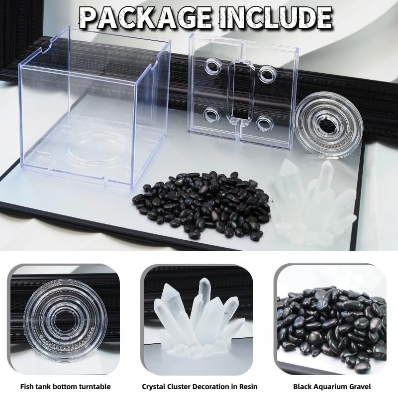 Mini Betta Fish Tank, Stackable Small Fish Bowl for Desktop Decoration, 0.2 G...