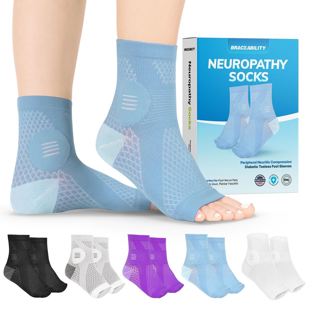 BraceAbility Neuropathy Socks (Pair) - Peripheral Neuritis Compression Diabetic