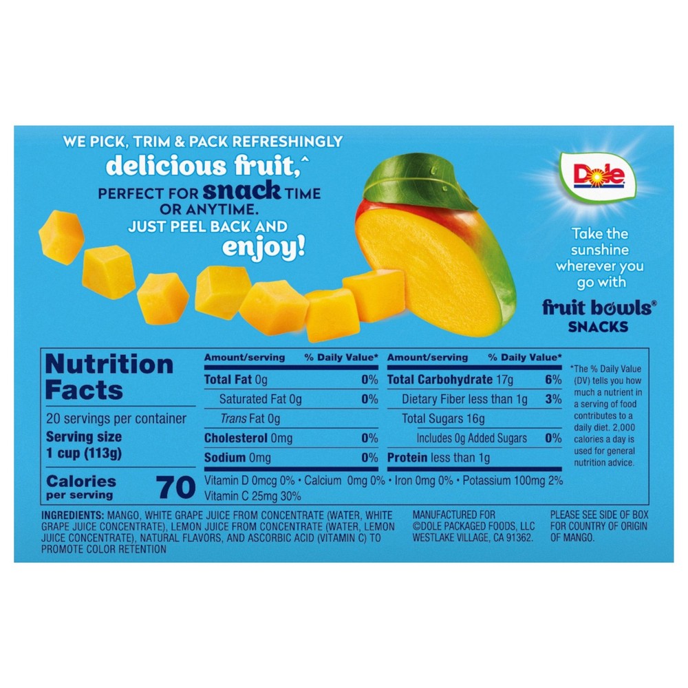 Dole Mango Fruit Cup Bowls, 4 oz, 20-count