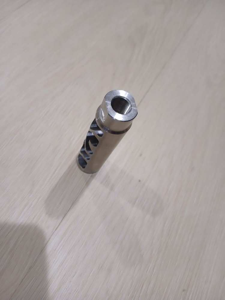 Stainless Steel Brake Handle Decorative Muzzle 1/2-28 Thread .255 Thru Hole.