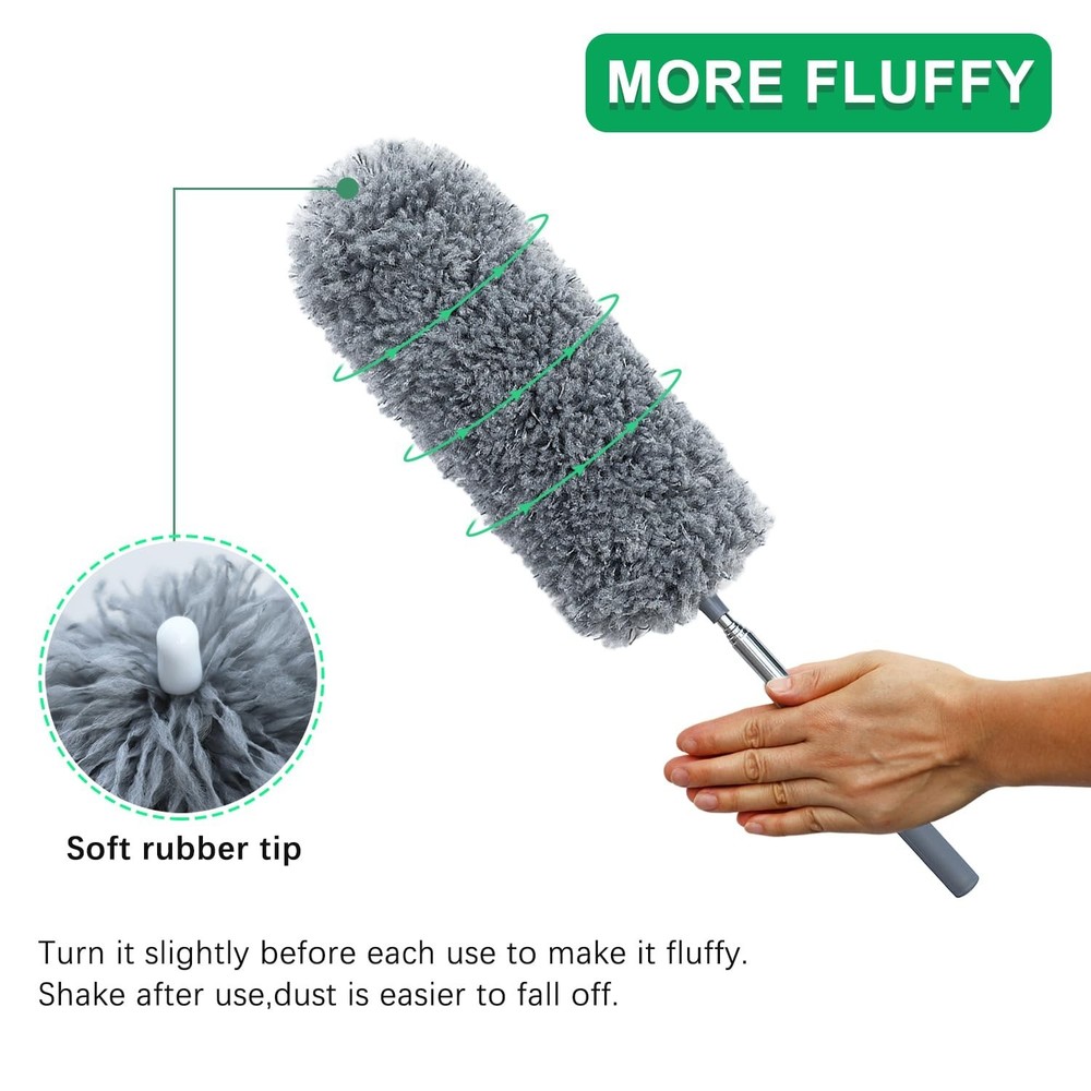 2 Pack Microfiber Feather Duster for Cleaning, Hand Washable Dusters with Ext...