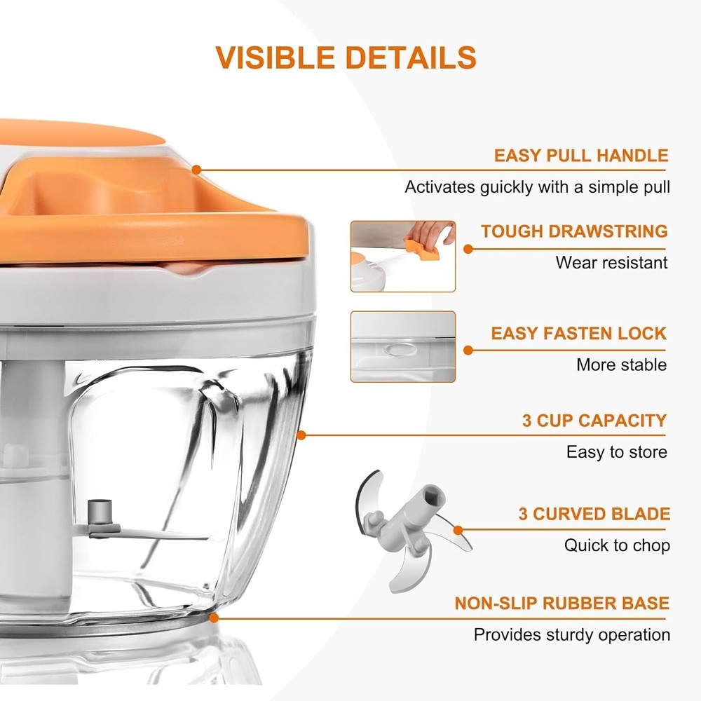 Manual Food Processor Vegetable Chopper, Portable Hand Pull String Garlic Mincer