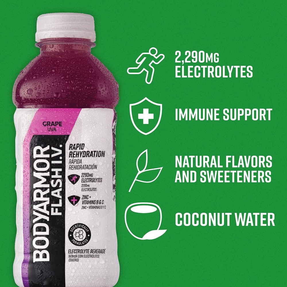 BODYARMOR Flash I.V. Electrolyte Beverage Grape Hydration Drink 20oz 24 pack