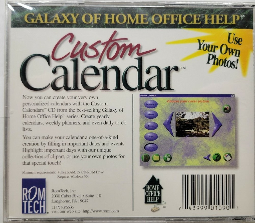 Custom Calendar Vintage Sealed Windows 95 Software