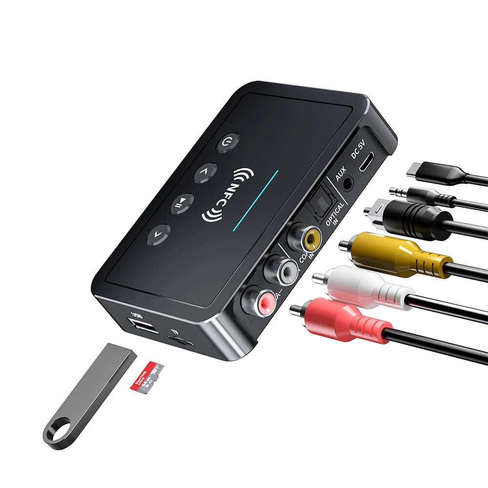 NFC Bluetooth 5.0 Transmitter Receiver 3.5mm AUX To 2 RCA Wireless Audio Adapter