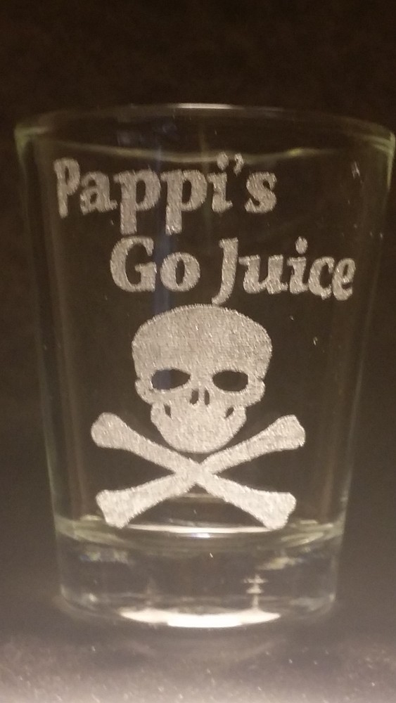 2 Skull etched shot glass. Can be personalized. Different designs available!