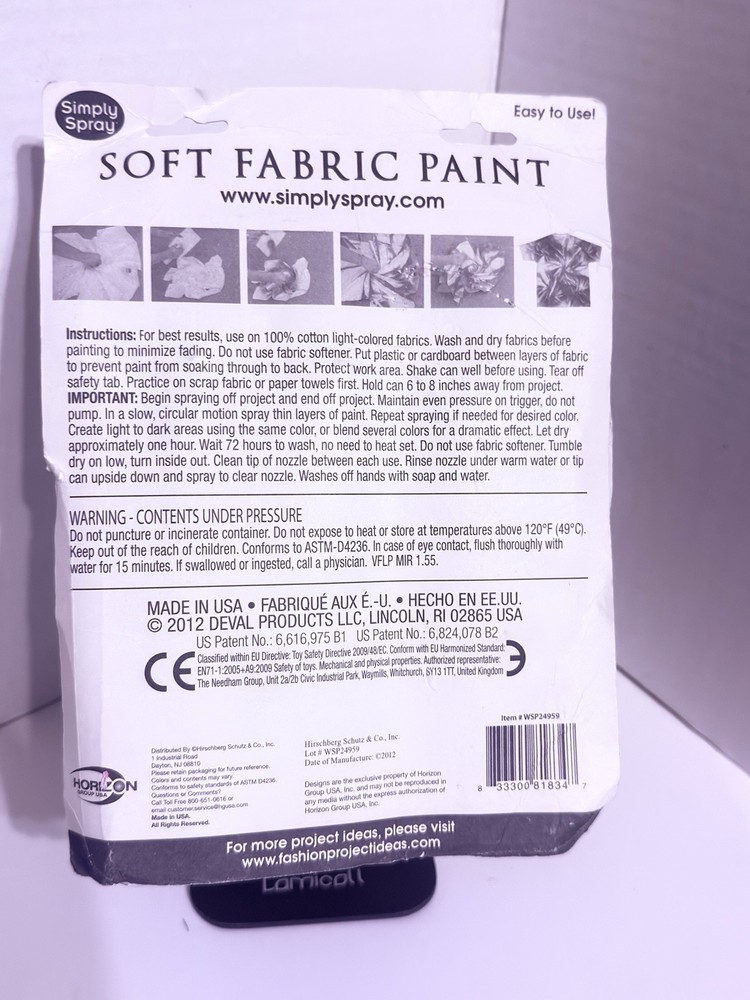 Simply Spray Safe NonToxic Low Oder Quick Drying Non-Flammable SOFT FABRIC PAINT