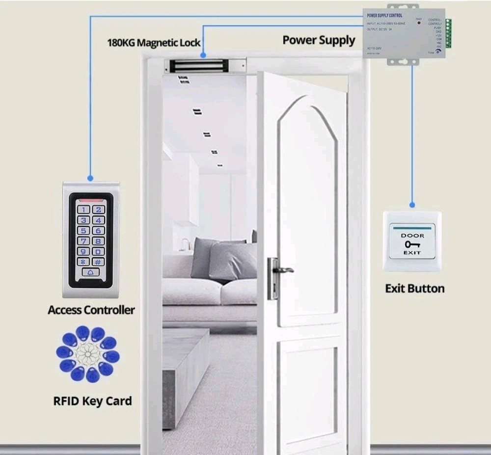 HFeng Door Access Control System Kit IP68 RFID Keypad Blue & Siliver