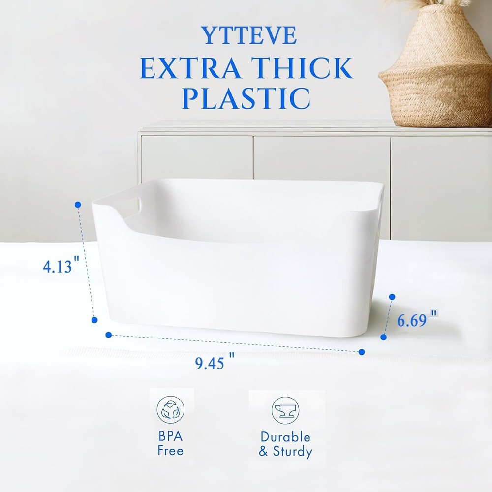 Ytteve 6-Pack Assorted White Plastic Storage Bins - Includes 2 Large (13" x 9...