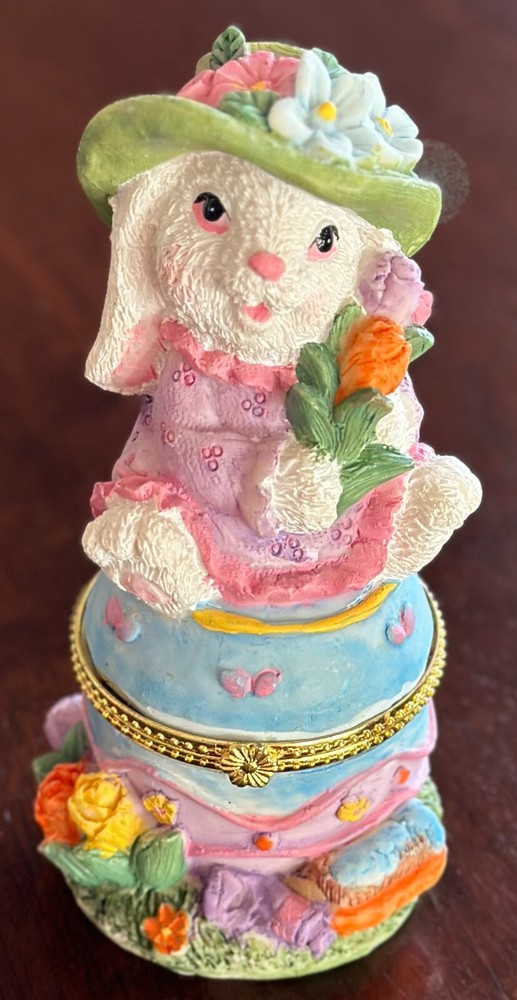 Bunny with Flower & Easter Egg Ceramic Trinket Box