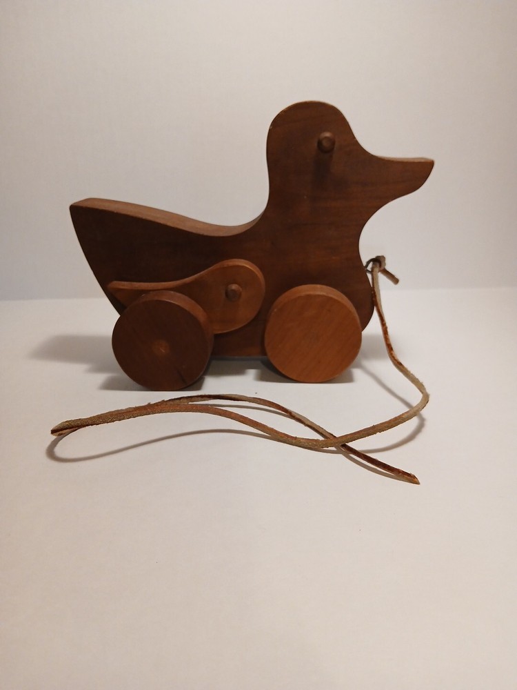 Vintage Handcrafted Wooden Duck Pull Toy Flapping Wings Signed Piece
