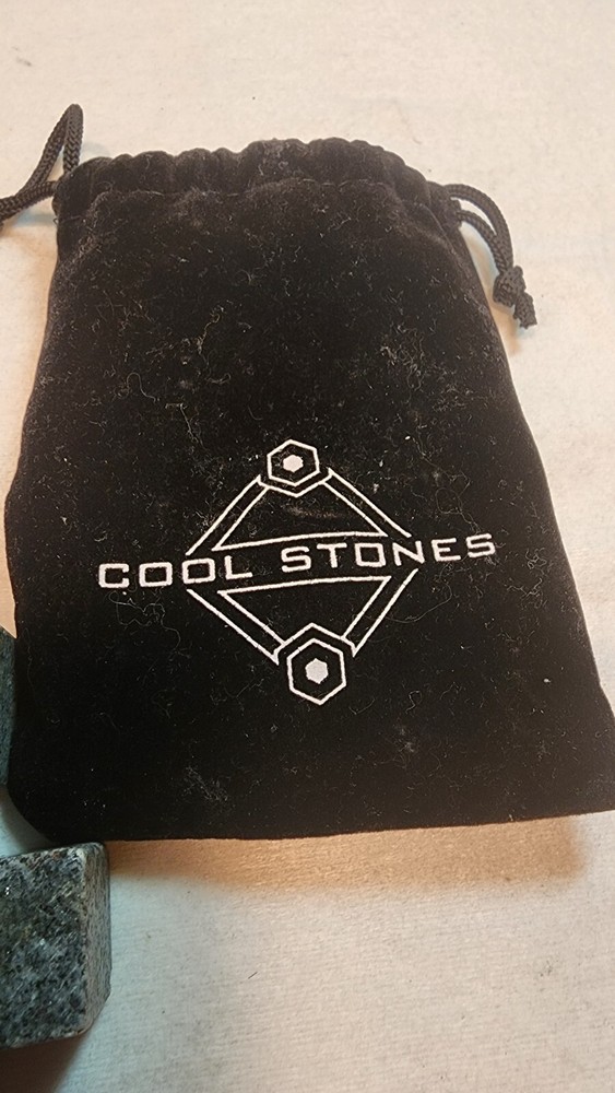 Whiskey Chill chilling Cool Stones, 8, plus black velvet pull string bag