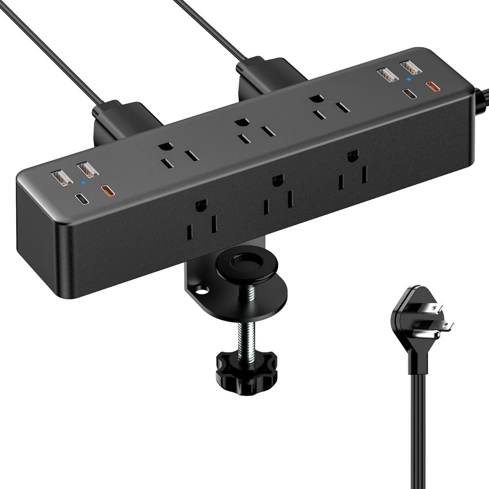 Tabletop Edge Mount Power Strip USB Charging Station