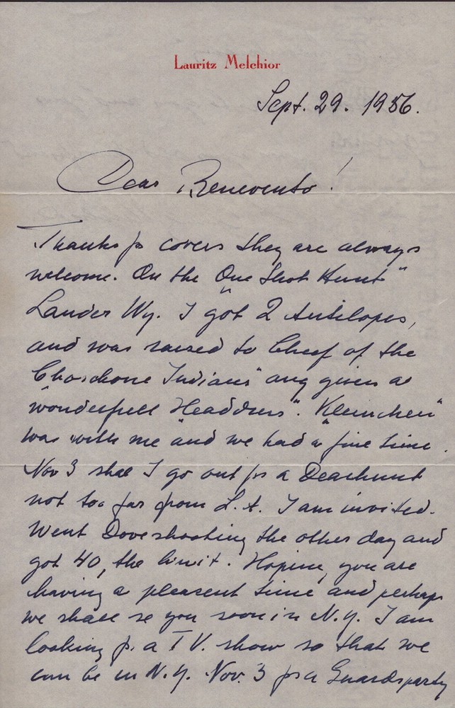 LAURITZ MELCHIOR - AUTOGRAPH LETTER SIGNED