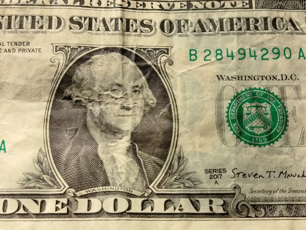 2017 A $1 Bill Wet Ink Transfer