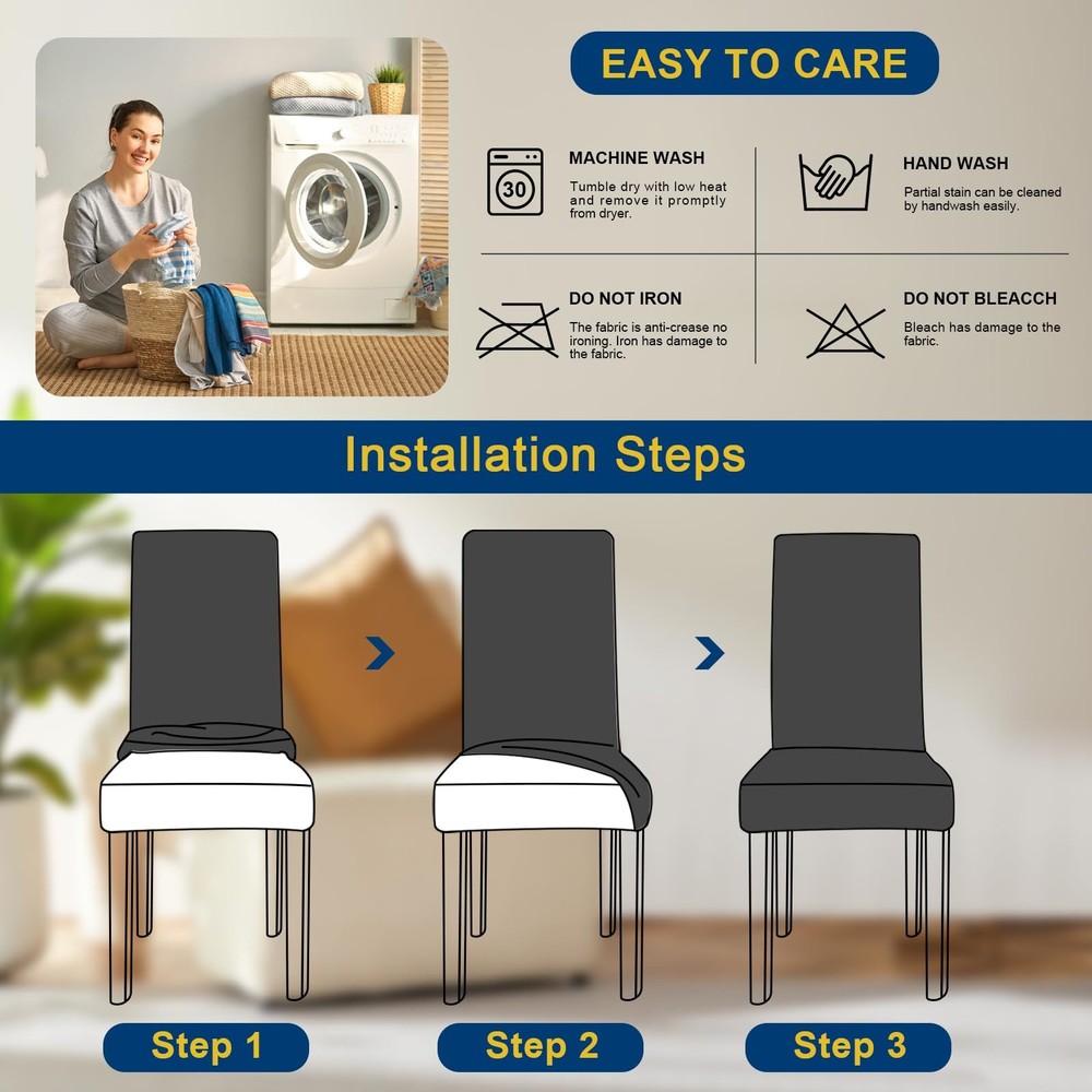 Fafua Chair Covers, Stretch Kitchen Covers/Dining Dark Grey Pattern