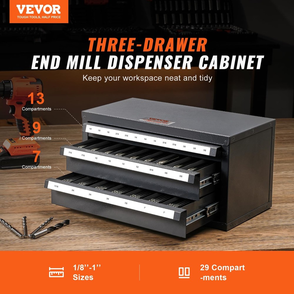 VEVOR End Mill Dispenser - Three-Drawer Organizer Cabinet, Black