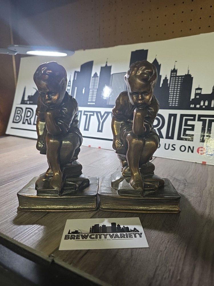 Metal bronze young boy Thinkers Bookends