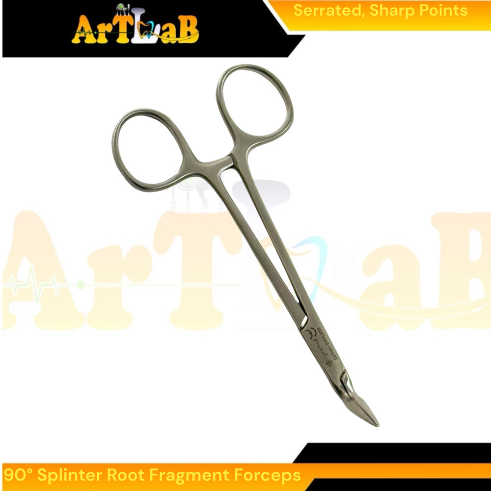 5.5" Splinter Root Fragment Forceps 90 Degree Tapered Serrated Sharp Tips