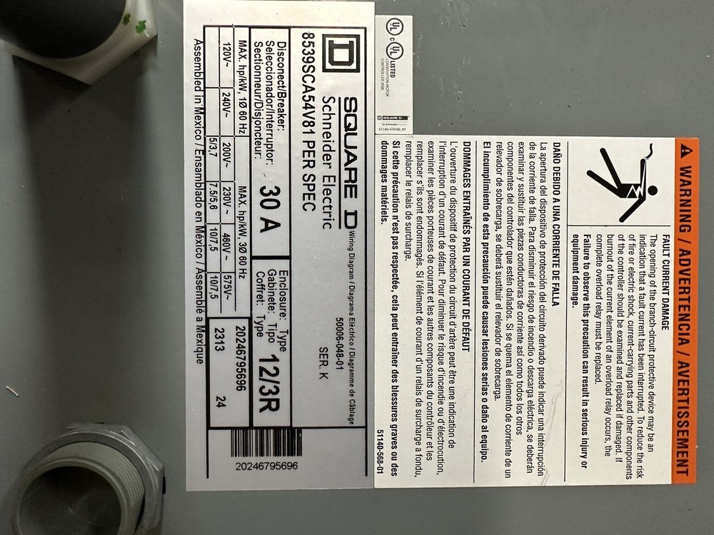 ⚡️8539SCA54V81 Square D AC Combination Motor Starter