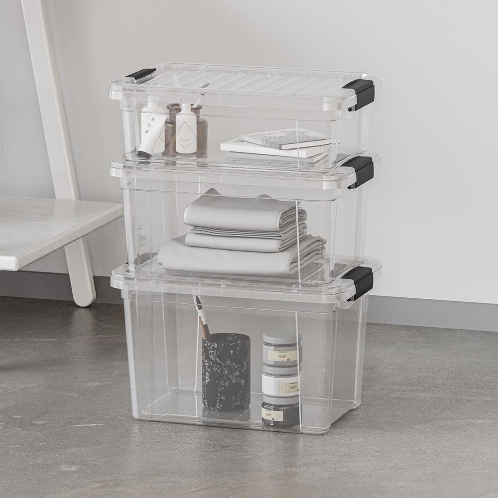 Mini Deep Storage Organizer Bin with Lid X-Deep Small Clear Storage Box with ...