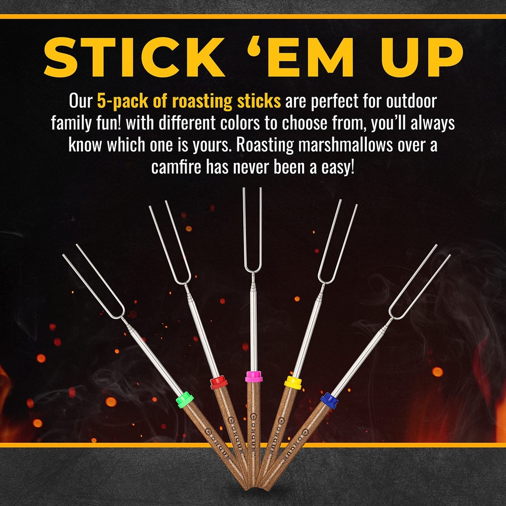 CORQUE Marshmallow Roasting Sticks, Smores Extendable, 5, Multicolor