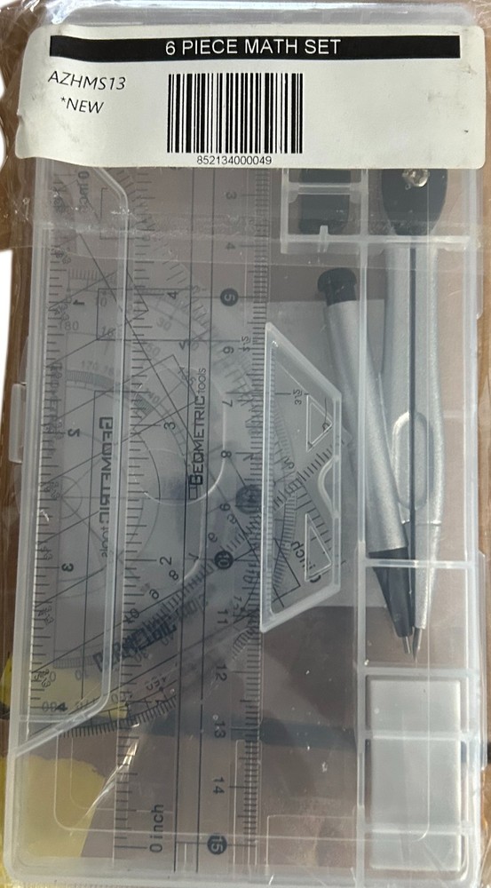 A+ Homework 8 Piece Math Set UC1386 Geometry Kit Compass Protractor Ruler