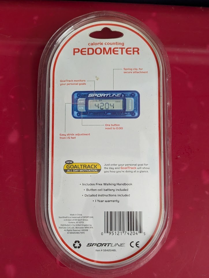 Sportline Calorie Counting Pedometer Triple Function Security Leash New in Pkg.