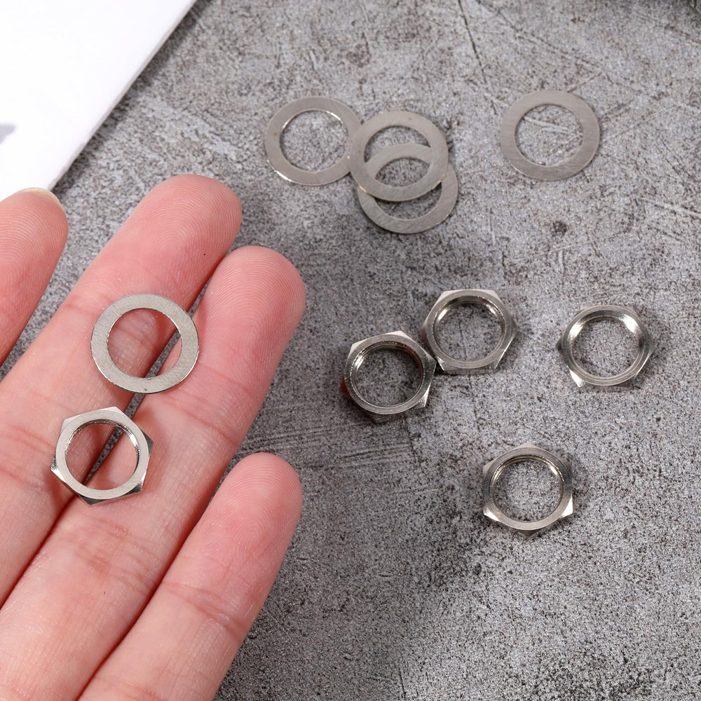 5 Sets Jack Socket Nut with Washer, 3/8" Silver Guitar Input Output silver