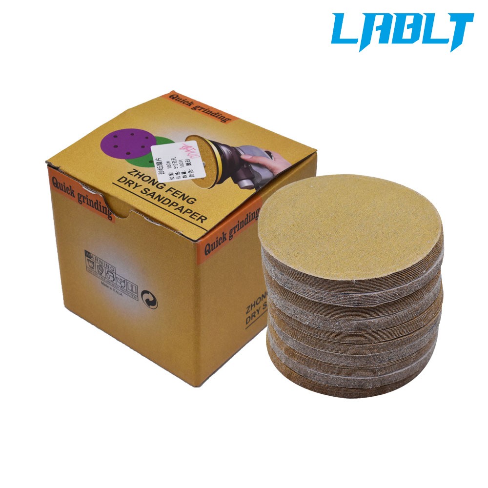 LABLT 100 Pcs 5" 180 Grit Disc Hook Loop Pads Sanding Discs Flocking NO-Hole