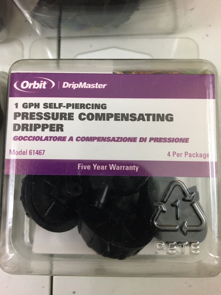 5 Paks/20pcs Orbit DripMaster 1 GPH Self Piercing Pressure Compensating Dripper