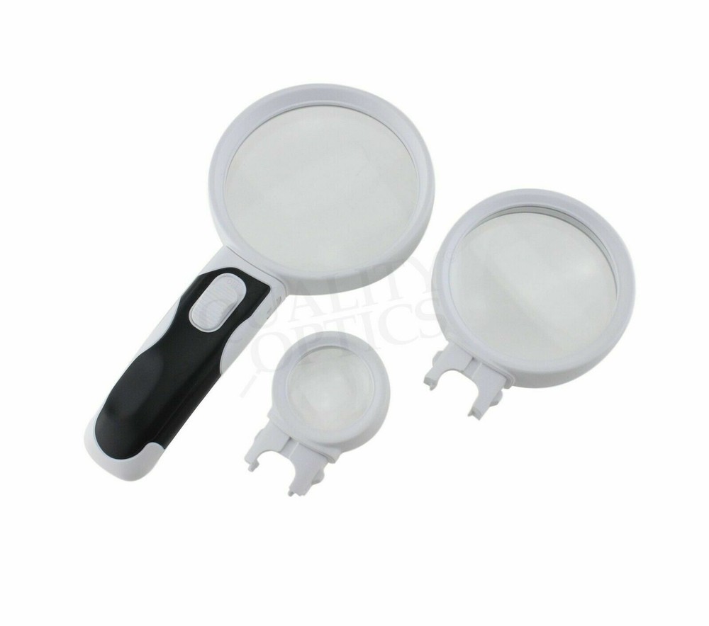 Quality Optics® Easy Grip Illuminated Hand Magnifier 4pc Interchangeable LED