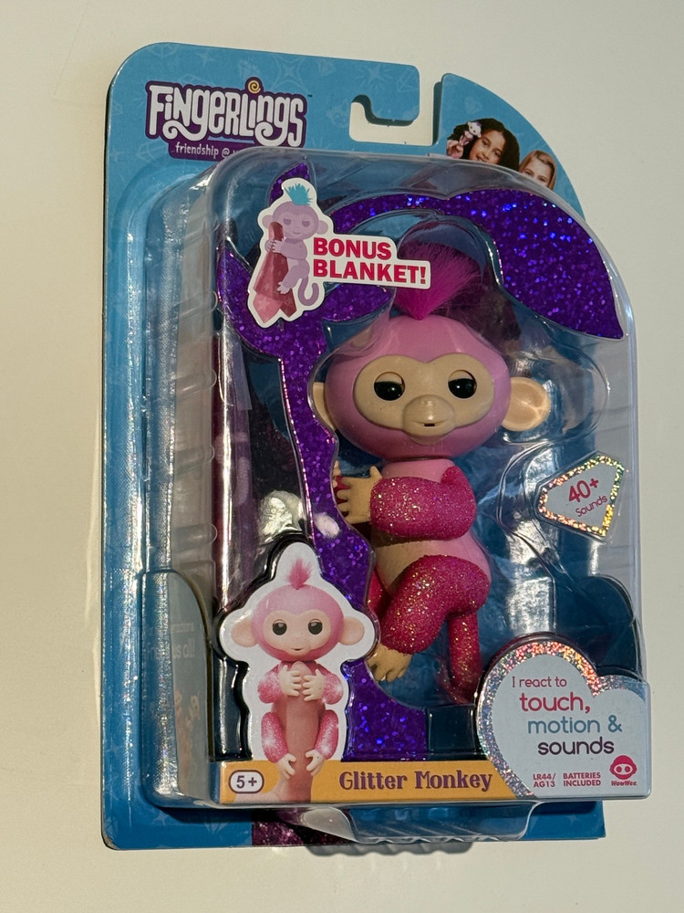 Fingerlings Interactive Monkey Rose Pink Glitter Exclusive with Blanket NIB