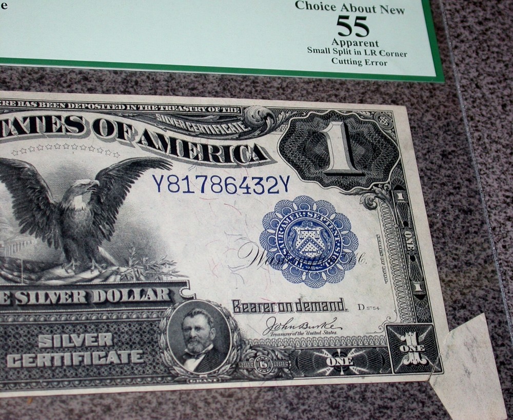 1899 ERROR PCGS AU 55 Butterfly $1 Black Eagle Silver Certificate Currency Note