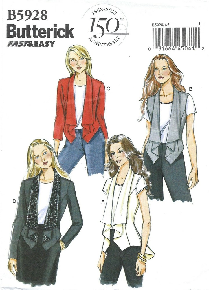 Butterick B5928 Open-Front Waterfall Drape Vest & Jackets Sz 14-22 UNCUT Pattern