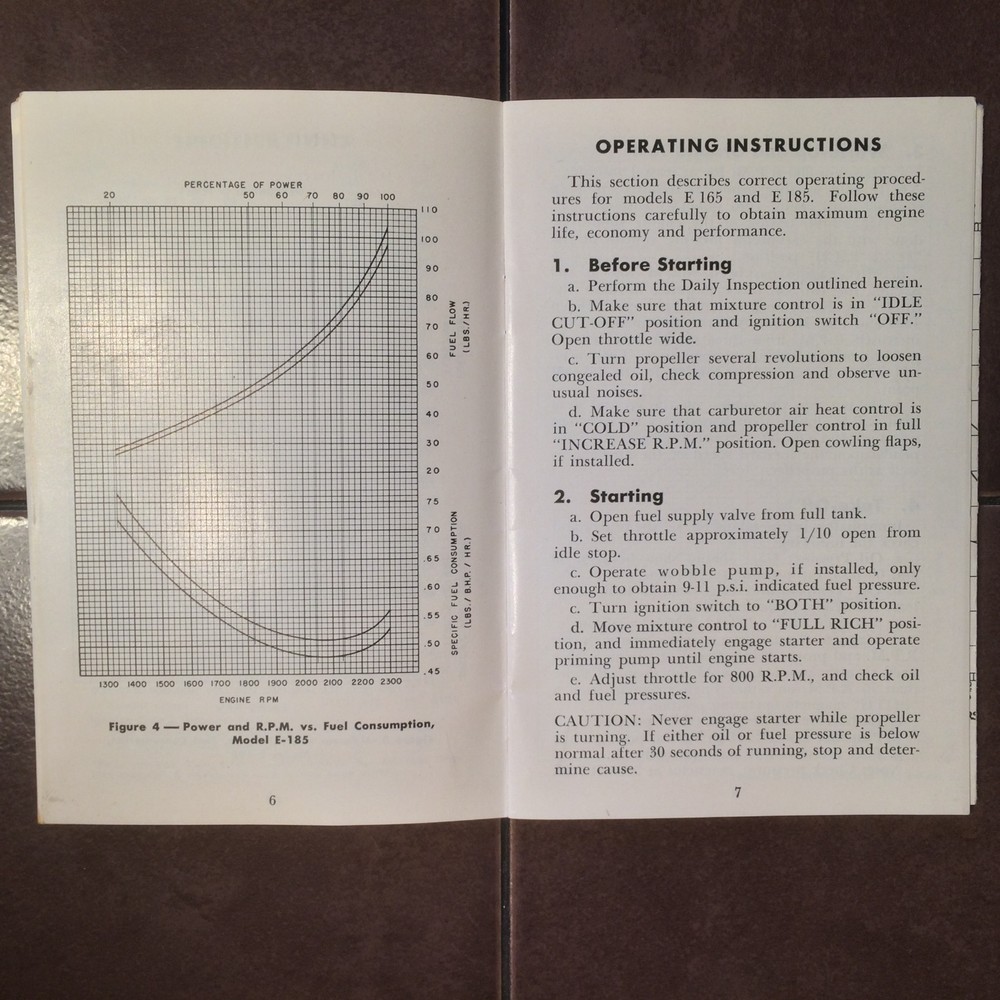 Continental E165 and E185 Six Cylinder Engine Operators Handbook