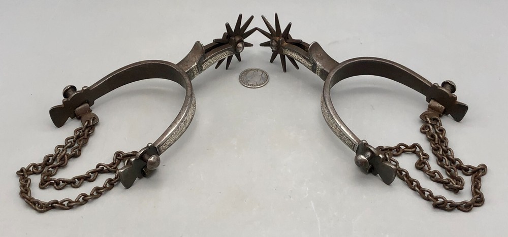 Single Mounted California Style Spurs With Silver Inlay