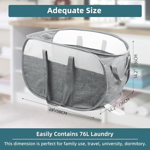 Collapsible Laundry Baskets, Tear Proof Pop Up Laundry Pop Horizontal Gray