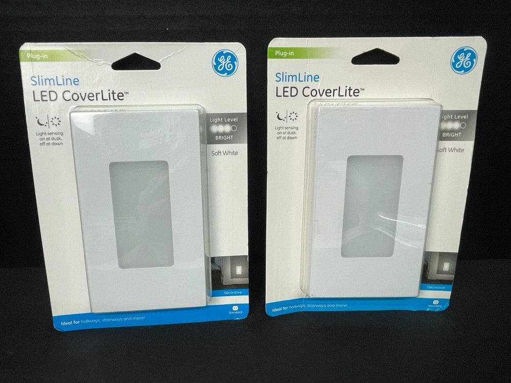 NEW 2-Pack GE SlimLine LED CoverLite Sensor Wall Night Light Soft White
