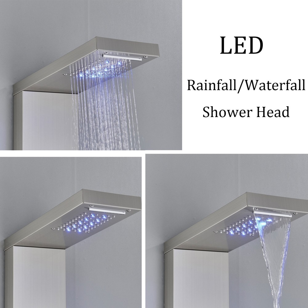 LED Shower Panel Tower System Massage Jets Rain&Waterfall Shower Faucet